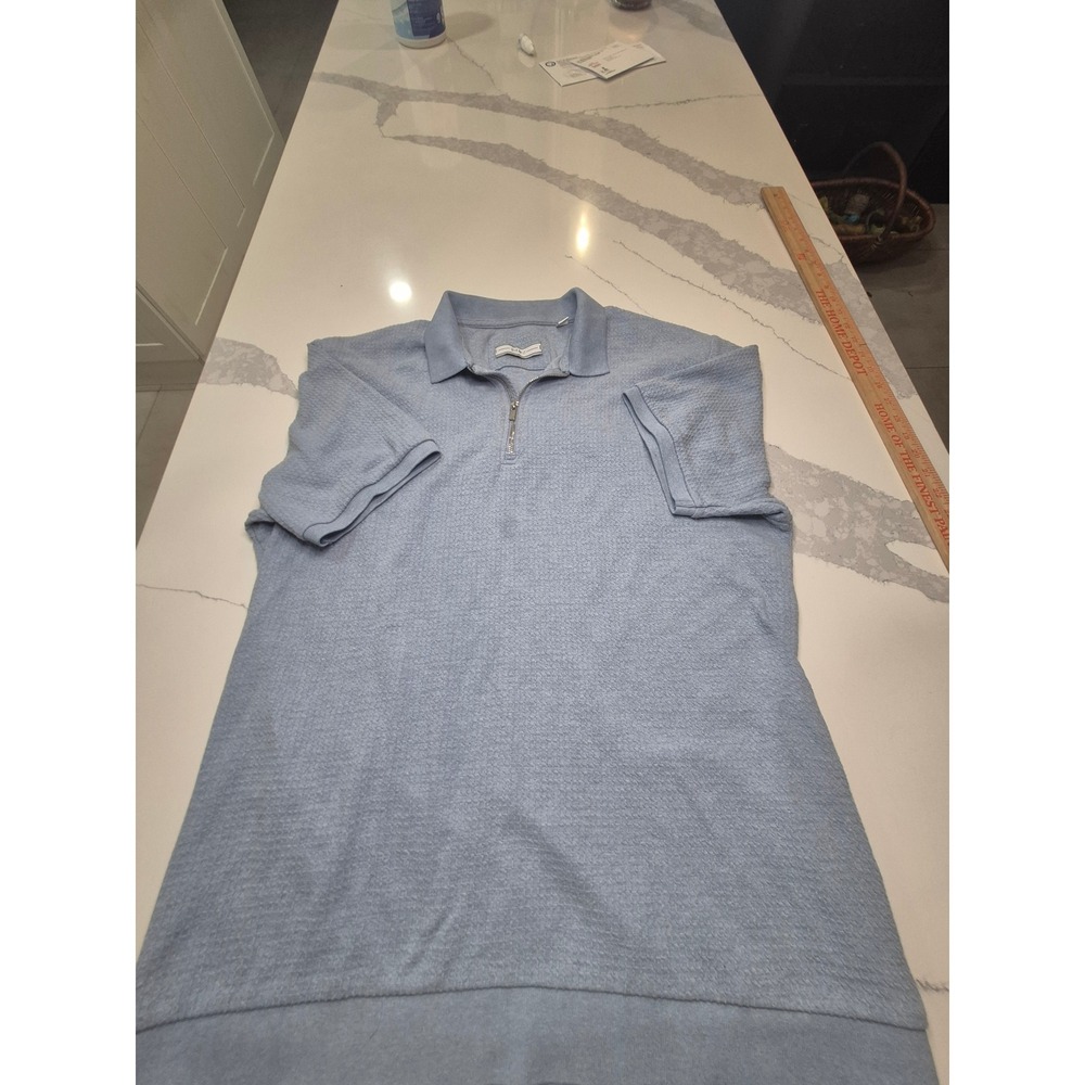 PD&C‎ Mens XL Light Blue Textured Quarter Zip Short Sleeve Polo Shirt PQ924CLBH